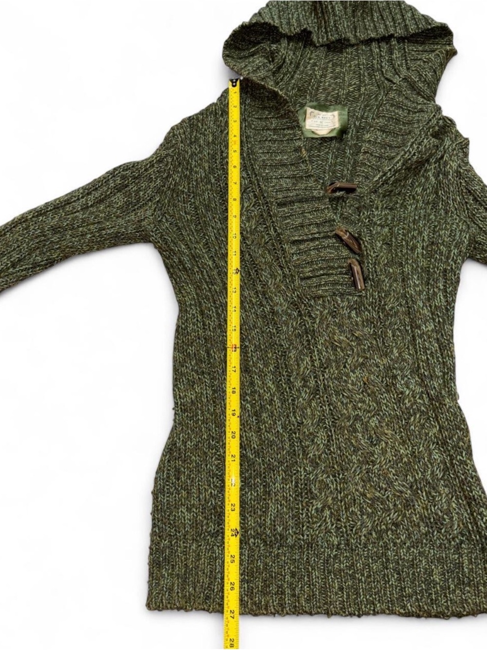 vintage Y2K 2007 Old Navy marled green cable knit toggle hoodie fall sweater - Picture 7 of 8